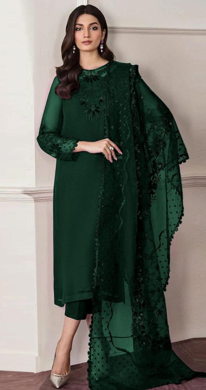 Elegant 3-Piece Chiffon Embroidered Suit – Timeless Green Beauty! Women's Clothing Hypetech 