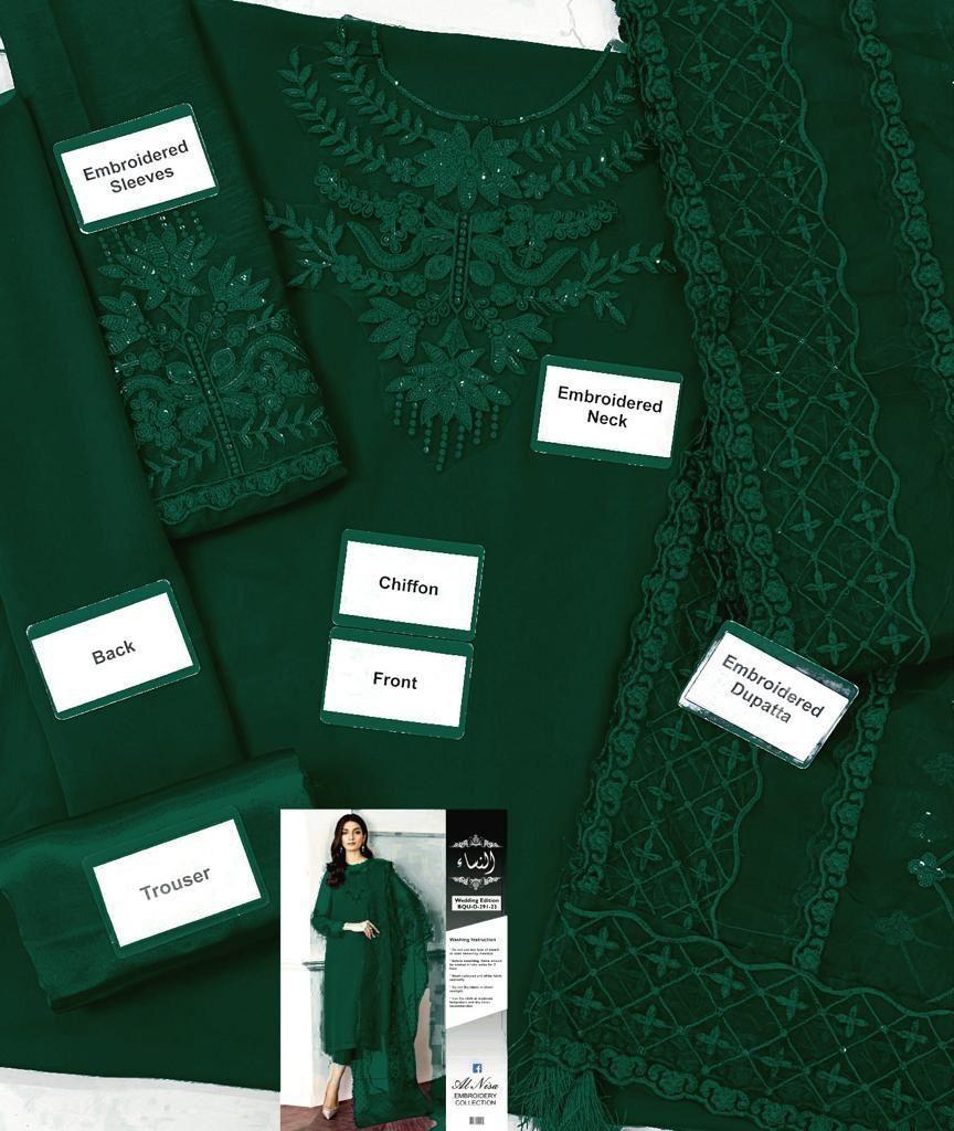 Elegant 3-Piece Chiffon Embroidered Suit – Timeless Green Beauty! Women's Clothing Hypetech 